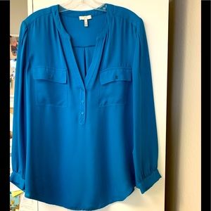 Joie Silk Blue Green Long Sleeve Blouse